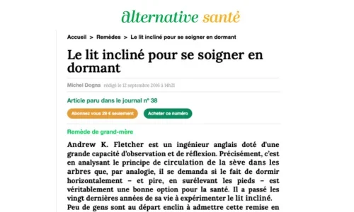 lien vers l'article écrit par Michel Dogna dans Alternative Santé sur la thérapie du lit incliné